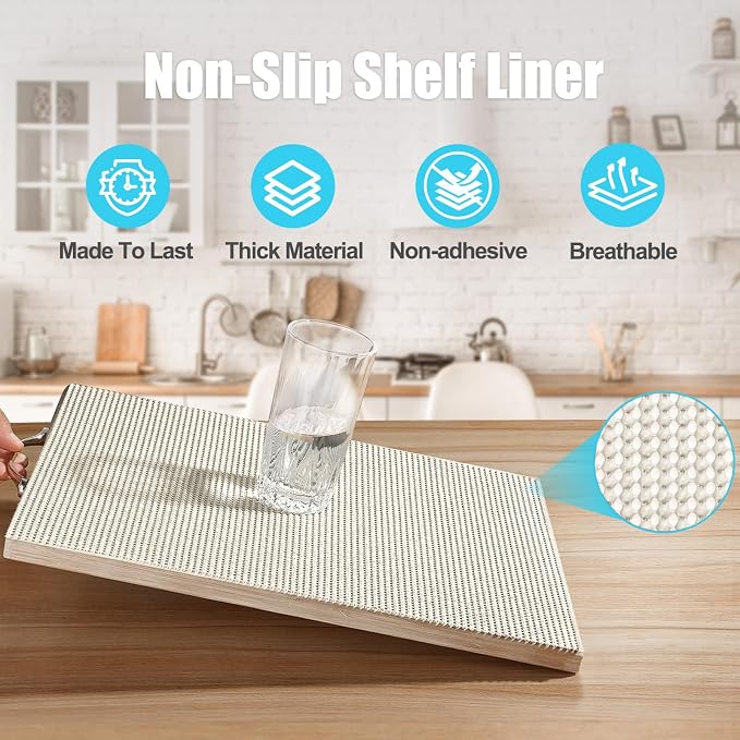Songrey Non-Slip Shelf Cabinet and Drawer Liner, 23.6IN x 20FT, Cream | No Adhesive Residue, Strong Grip, Thick PVC Mat, for Kitchen Shelves, Bathroom Drawers, Home Essentials, Snip to Fit
