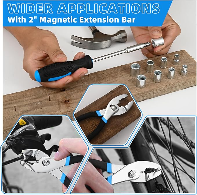 144-Piece Blue Tool Kit for Home, Household Hand Set with Plastic Toolbox | General basic repair tools for women & college students; all-purpose dorm set for home, apartment, office DIY daily repairs