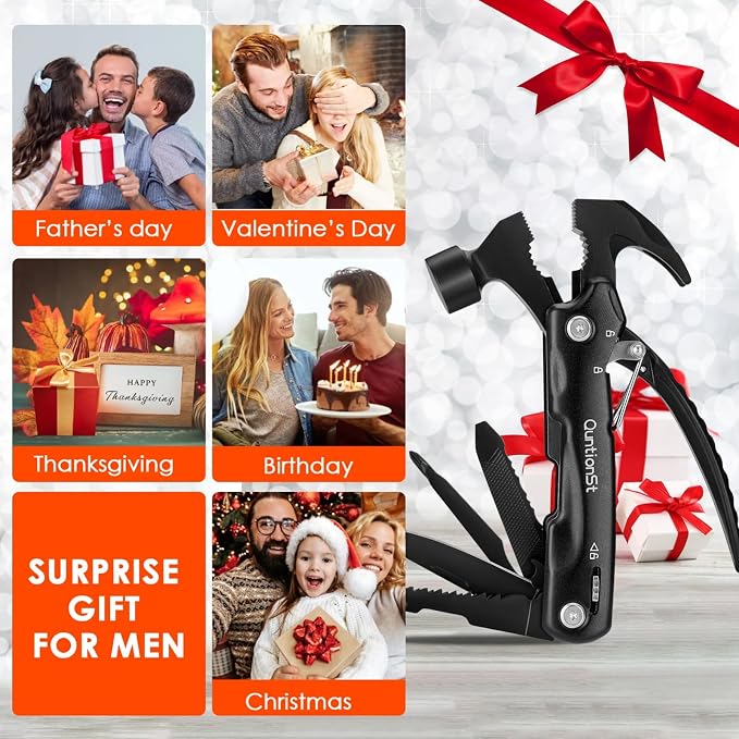 Birthday Gifts for Men,12-in-1 Hammer Multitool,Christmas Stocking Stuffers for Him Adults Dad Husband Boyfriend, Camping Essentials Mens Gift for Him,Mini Multi Tool (Hammer)