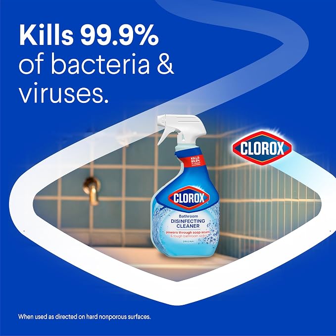 Clorox Disinfecting All-Purpose Cleaner, 32 fl. Oz., and Bathroom Cleaner, Bleach Free, Household Essentials, Cleans Dirt and Grime Off Most Surfaces and Countertops, 32 fl. oz.