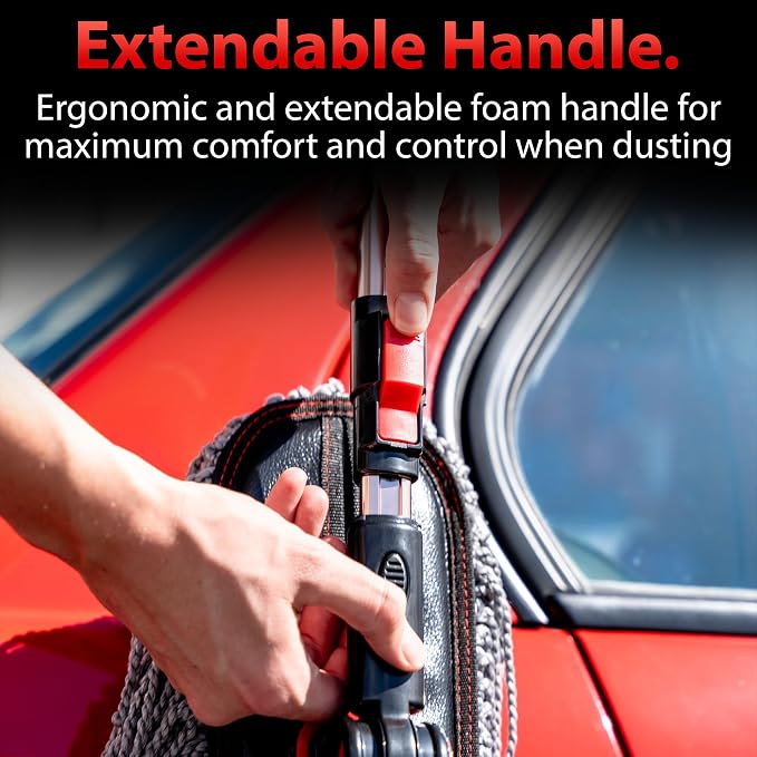 Adam's Polishes Microfiber Duster – Exterior Soft Premium Large Car Duster Kit Extendable Handle with Long Pole, Safe On Paint & Removes Dust, Pollen, Dirt, Cotton, Hair & More