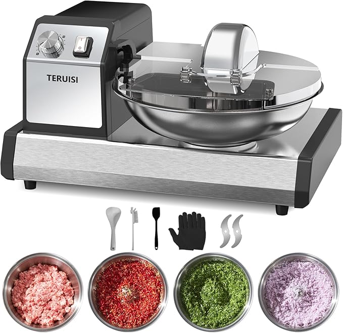 Commercial Food Processor, 250W Heavy Duty Electric Meat Grinders with 1500RPM Blade Speed, 6QT Stainless Steel Food Bowl and 0-15 Mins Timer, CE Certified Vegetable Chopper Food Mixer,110V