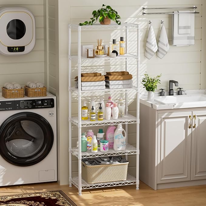 Golpart 6Tier Adjustable Storage Shelves Metal Wire Shelving Standing Shelf | Utility Heavy Duty Unit Rack Closet Organize for Home Kitchen Laundry Room Organization Pantry 12"Dx22"Wx69"H White