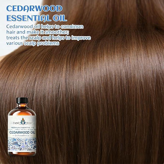 EVOKE OCCU Cedarwood Essential Oil for Diffuser, Aromatherapy & Skin Care | Nourishes Hair, Adds to Conditioner, Spray, DIY Blends, Skin Care, Home Atmosphere, Outdoor Protection - 118mL / 4 fl.oz