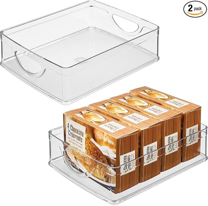 iDesign Plastic Stackable Pantry Bin, Set of 2, Clear | Storage Bin with Handles, For Cabinets or Fridge