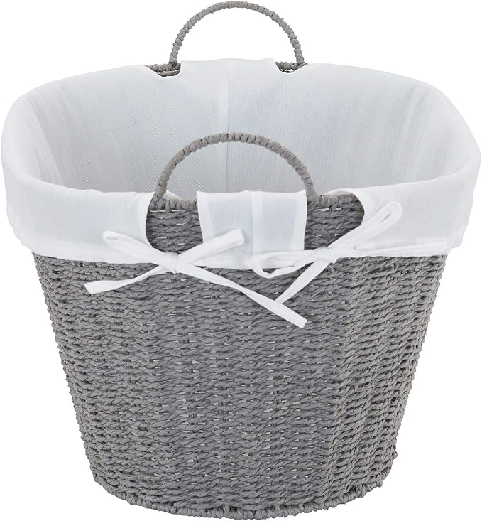Household Essentials ML-7267 Decorative Wicker Laundry Basket with Handles and Removable Liner | Grey