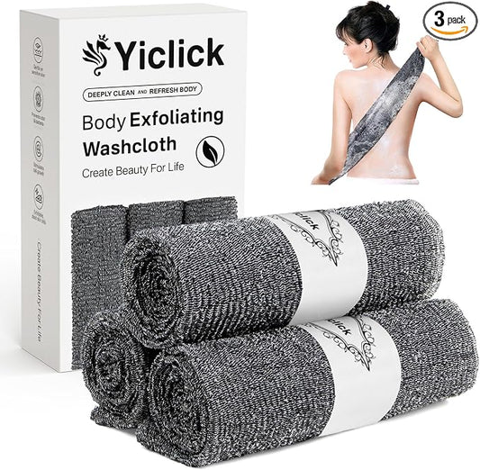 Yiclick 3 PCS Exfoliating Washcloth Towels - Exfoliating Body Scrubber Exfoliator, Back Scrubber for Shower Bath Use, Japanese & Korean Scrub Wash Cloths, Loofah Lufa Sponge Washer for Women Men