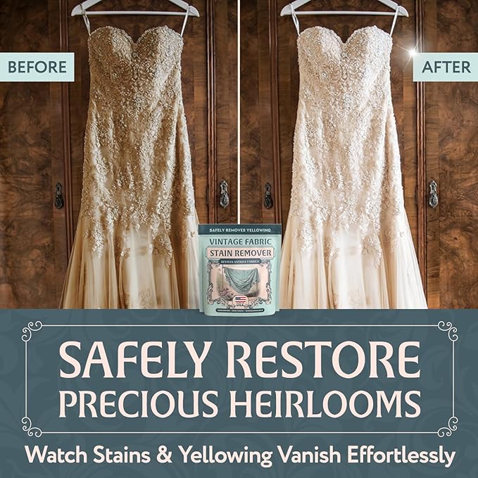 Vintage Fabric Stain Remover & Restoration Soak for Antique Quilts & Linens | 15oz, Cleans Retro Fabric, Gently Removes Yellowing & Tough Stains, Safe for Vintage Textiles, Doilies & Dresses, Made in USA