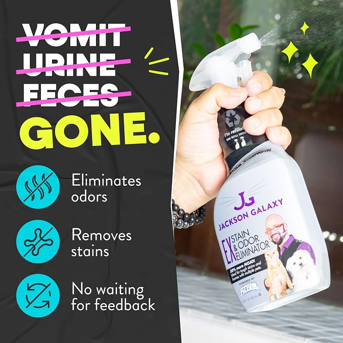 Jackson Galaxy EX Stain & Odor Eliminator, Cat & Dog Urine Remover, 23 oz | CO2 Powered Pet Pee Cleaner Spray, Reusable Bottle with Refill Included, Fast Acting on Carpet, Couch & Floors, Non-Toxic