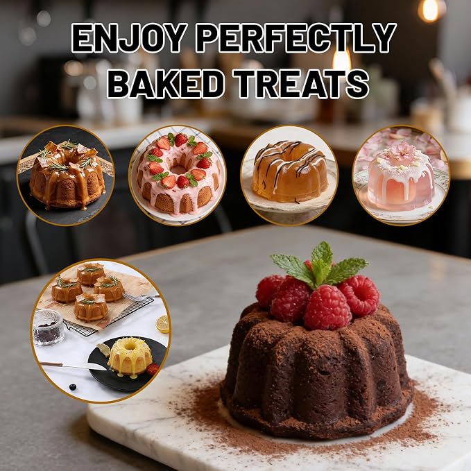 Vinino 4 Inch Silicone Fluted Tube Cake Pan with Reinforced Frame, 24-Pack | Mini Flan Molds for Baking Muffin, Jello, Pudding, Chocoflan, Nonstick Mini Cake Pan for Oven,Dishwasher Safe - Cream