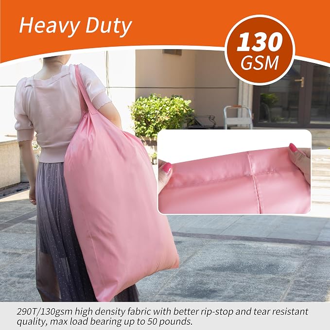 Extra Heavy-Duty Laundry Bag with Handles, Pink, 28x36" | Extra Large, Name ID Tag, Machine Washable, Reinforced Handles, Drawstring Closure, For College Dorm Travel