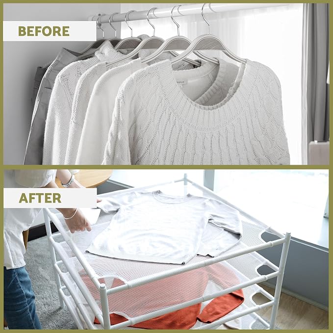 Sweater Drying Rack, 4-Pack Stackable Flat Clothes Drying Rack, Laundry Drying Rack, Mesh Air Flat Dryer, Portable Dry Rack for Indoor & Outdoor