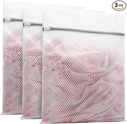 Muchfun 3Pcs Durable Honeycomb Mesh Laundry Bags for Delicates 16x20 Inches | (3 Large)