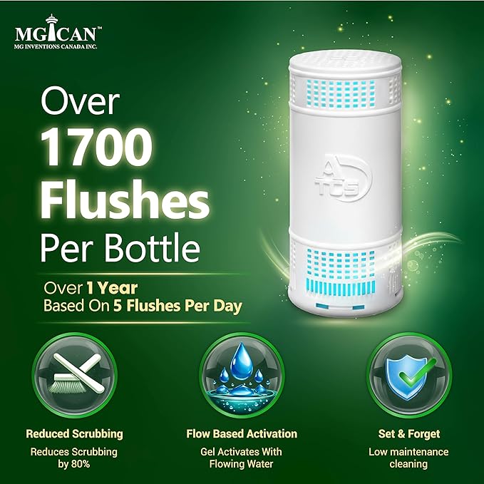 MGICAN Patented Automatic Toilet Bowl Cleaner System (ATCS) 1700+ Flushes - Non Toxic Toilet Bowl Cleaners for Hard Water Stains - UL-Certified Toilet Cleaner 1 Year Supply (4 Pack)