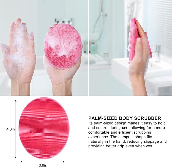 INNERNEED Silicone Body Cleansing Brush Exfoliating Scrubber, Pink | Gentle Massage, Deep Clean, Hygienic Shower Scrub Brush Soft Bristles for All Skin Types, Easy to Hold