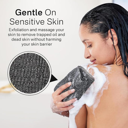 3 PCS Exfoliating Washcloth Towels - Exfoliating Body Scrubber Exfoliator, Back Scrubber for Shower Bath Use, Japanese & Korean Scrub Wash Cloths, Loofah Lufa Sponge Washer for Women Men