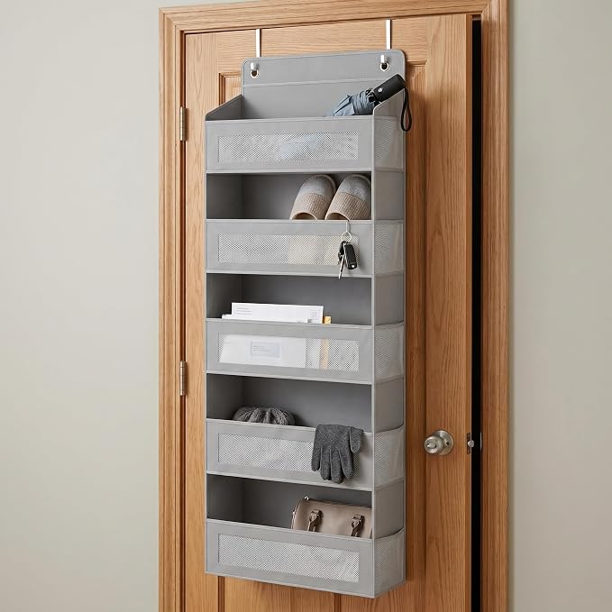 5 tier over the door organizer，behind door organizer，no drill door hanging storage for Bedroom Dorm Wardrobe Home Travel (Modern Minimalist Light Gray)