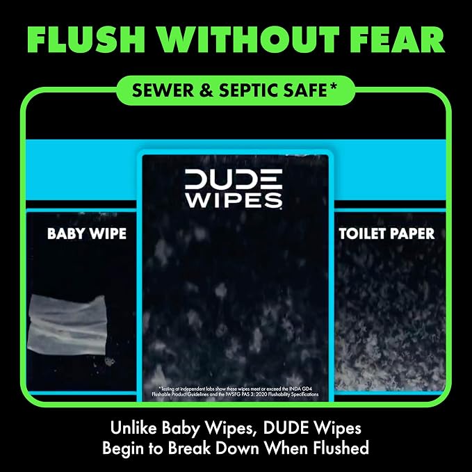 DUDE Wipes MentHOLE XXtreme Flushable Wipes - Menthol Infused Extra-Large Adult Wet Wipes - 1 Pack (48 Count), Travel Pack - Infused with Menthol for a Cooling Sensation - Septic and Sewer Safe