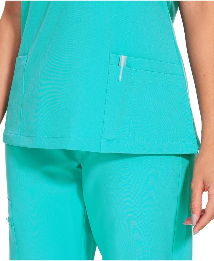 Scrubs Tops for Woman - Soft Stretch, V-Neck Tops | 3 Pockets, Side Split Design, Short Sleeve, Breathable & Lightweight Nursing Shirt, Easy-Care Fabric for All-Day Comfort