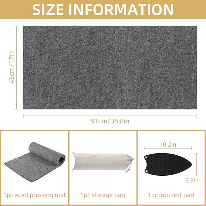 AiVeUao Wool Pressing Mat for Quilting, 35.8" X 17" Portable Wool Ironing Mat, Quilting Ironing Pad for Quilter, Sewing, Quilting Supplies