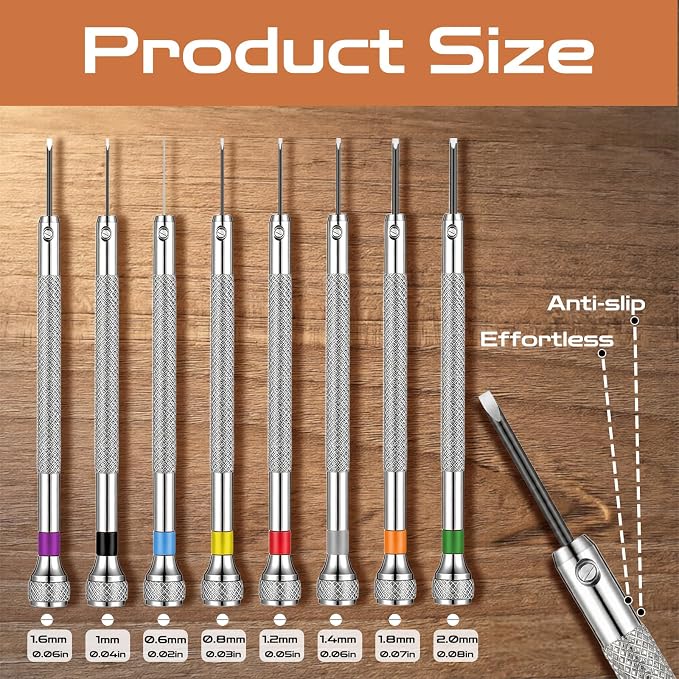 8 PCS Precision Watch Screwdriver Set, 0.6-2.0 mm Micro Flathead Screwdriver Kit, Professional Jewelers Repair Tool for Eyeglasses,Jewelry Work, Small Slotted Screwdrivers with Non-Slip Handle