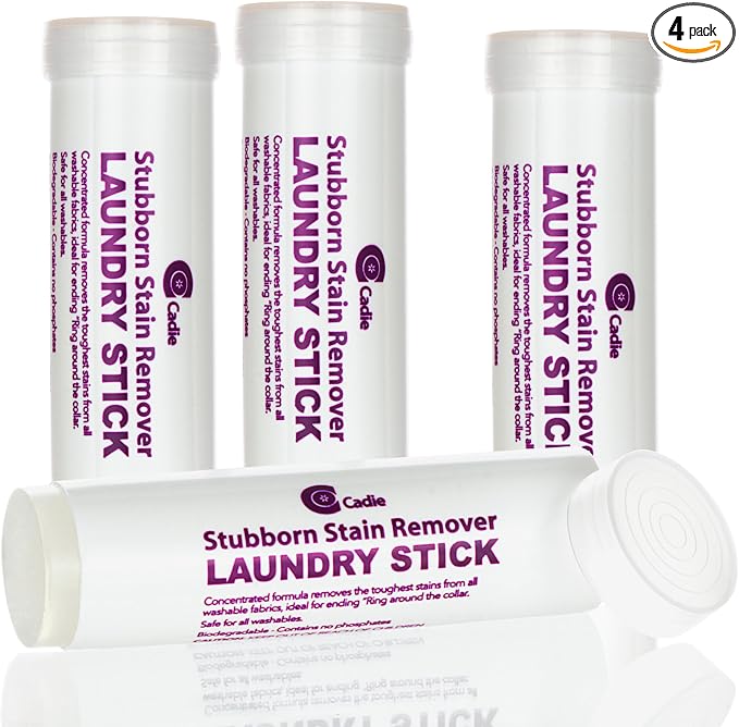 Laundry Stain Remover Stick – Pre-Wash Spot Cleaner for Clothes, Cotton, Wool & Synthetics – Removes Coffee, Wine, Oil, Ink & Food Stains – Travel-Friendly Portable Laundry Stick, 4 Pack