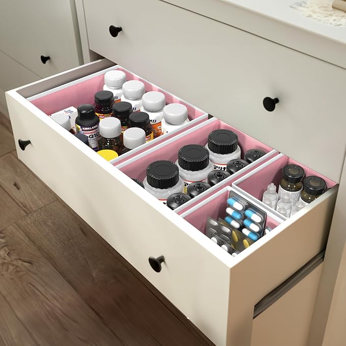 Simple Houseware Foldable Drawer Organizer Stocking Bin, Set of 12, Pink | Fabric Storage Bins for Clothes, Underwear, Bra, Panty, Socks, Onesies – Closet & Dresser Dividers for Home