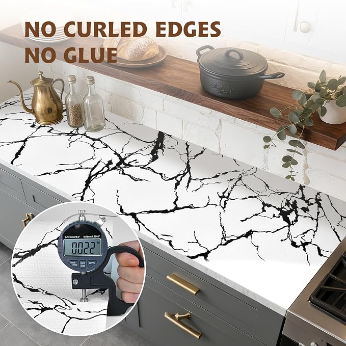 2-Layer Drawer and Shelf Liner for Kitchen Cabinet: 12 in X 20 Ft | Non Slip Waterproof Shelf Paper Non Adhesive Refrigerator Liners White/Black Marble Easy Liners for Bathroom