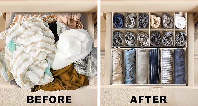 Simple Houseware Closet Underwear Organizer Drawer Divider Assorted 7 pcs | Beige