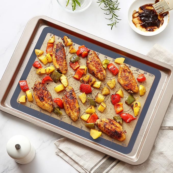 GUANCI Silicone Baking Mat Set of 6, Includes 25"x17.5" Large, 2 Medium 16.5"x11.6", 2 Small 11.75"x8.25", 9" Round, All Mats 0.70mm Thick, Non-Stick Reusable Baking Mats for Pizza, Cookie, Bread