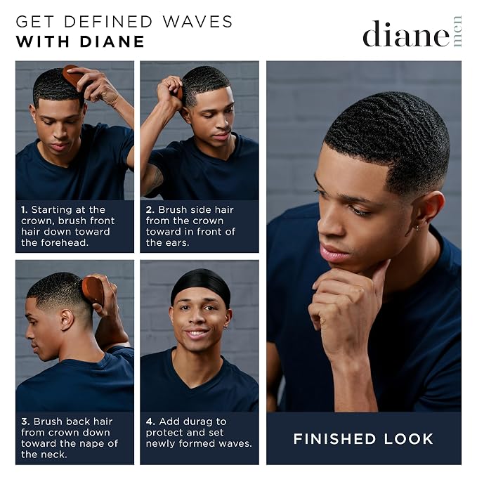 Diane Premium 100% Boar Bristle 2-Sided Club Brush for Men, Medium Firm Bristles for Thick, Curly or Coarse Hair, Mens Brush for Detangling, Smoothing, Wave Styles, Soft on Scalp, Restores Shine