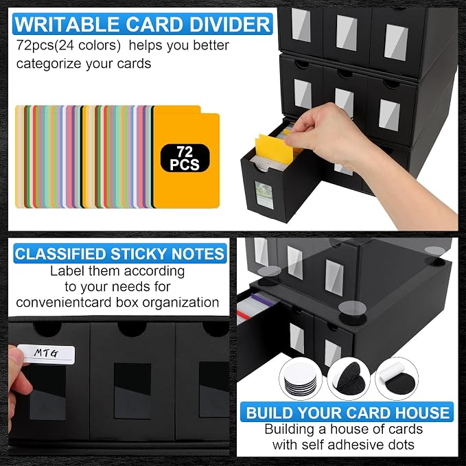 Trading Card Storage Box for 21000+, Card Deck Box for MTG Commander Display, Card Organizer Box with 72 Card Dividers, Labels & Tapes, Compatible with TCG, PTCG, MTG and Sport Cards