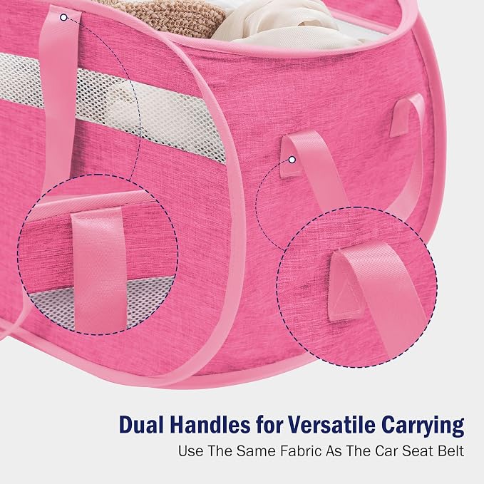 Collapsible Tear Proof Laundry Baskets with Dual Handles, Pink | 70L, Foldable, Pop up Hamper, Reinforced Durable Laundry Hamper for Home, Laundry, Bathroom, Dorm or Travel