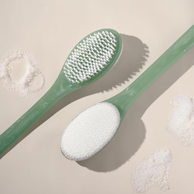 EcoTools Sea Gems Bath Bristle Brush, Dual-Sided Shower Brush for Cleansing & Exfoliating with Long Handle for Cleaning Back, Low-Waste Design, Vegan & Cruelty-Free, 1 Count