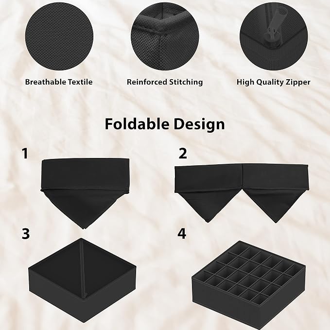 Simple Houseware 4-Pack Drawer Organizer Set for Underwear/Socks/Bra | Dark Gray, Closet Dividers for Underwear, Socks, Bras, Scarves, Ties - Foldable Non-Woven Storage Boxes