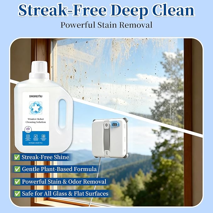 1.5L Window Cleaner, Cleaning Solution Compatible with ECOVACS Winbot W3 OMNI/W2S OMNI/W2 PRO/W1 PRO/MINI Window Cleaning Robot, Streak Free, Low Foam, Non Corrosive, Multi-Surface Glass Cleaner