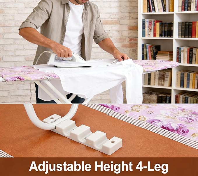 Foldable Ironing Boards Space Saver Ironing Board Adjustable Height 4-Leg Ironing Boards Lightweight Extra-Wide Clothes Ironing Board with Folding Legs for Household (42" x 30.71" x 11.81")
