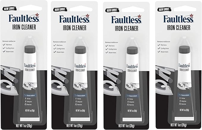 Faultless Hot Iron Cleaner, Non-Toxic Steam Iron Cleaner, Removes Melted Fabrics, Glue, Hard Water, Lime Deposits & Starch (1 oz) (4 Pack)