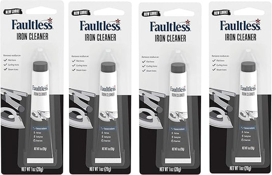 Faultless Hot Iron Cleaner, Non-Toxic Steam Iron Cleaner, Removes Melted Fabrics, Glue, Hard Water, Lime Deposits & Starch (1 oz) (4 Pack)