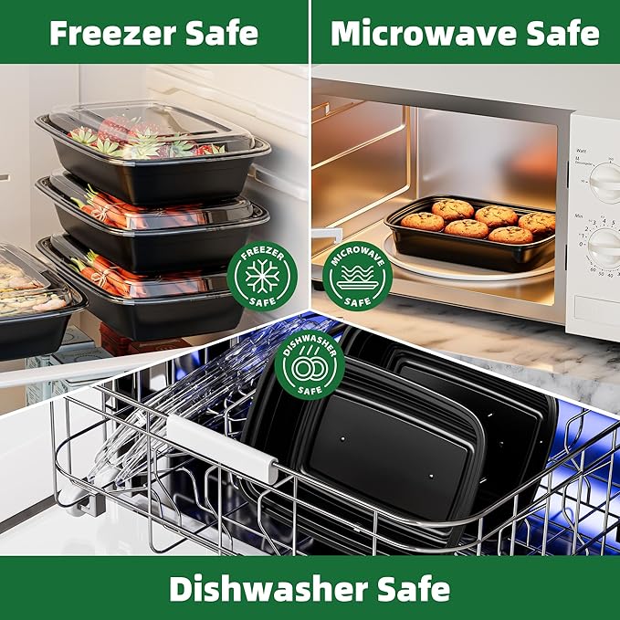 Meal Prep Containers, 50 Pack 12oz Disposable Take Out Food Storage Containers with Leakproof Lids, Reusable Plastic To Go Lunch Boxes, BPA Free, Microwave/Dishwasher/Freezer Safe