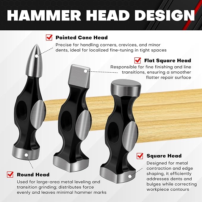 C&T Auto Body Repair Tool Kit,7 Piece,Car Body Repair Tool Kit, Carbon Steel Dolly and Hammer Dent Body Fender Tool Set