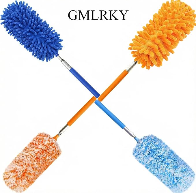 4 pcs Extendable and Washable Microfibre Feather Duster,12" to 31" Reachable, Microfibre Cleaning Tool, Small Dusters for Cleaning Office, Car, Computer, Furniture, Sofa