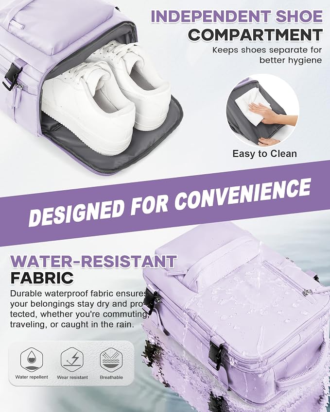 WONHOX Large Travel Backpack Women, Carry On Backpack,Hiking Laptop Backpack Waterproof Outdoor Sports Rucksack Casual Daypack (Purple)