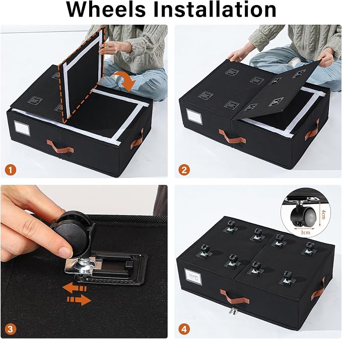 Freebat Under Bed Storage with Wheels 2 Pack, Underbed Container | 7.5 inch Height Under Bed Drawers with Clear Lid Cover, Storage Bag Box with Visiable Window for Clothes, Bedsheet, Pillow