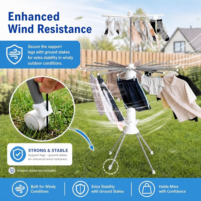 Clothes Drying Rack Foldable with Rolling Wheels, 4-Legged Portable Laundry Drying Rack with 360° Aluminum Arms, Freestanding Garment Drying Stand for Indoor Outdoor (Single-tier with shoe rack)