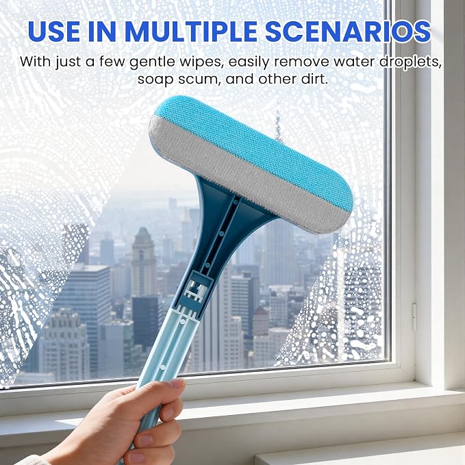 3-in-1 Screen Cleaning Brush with Squeegee - Window Mesh Cleaner & Pet Hair Remover for Couch, Multi-Use Crevice Tool for Patio and Porch Screens (Cyan Blue)