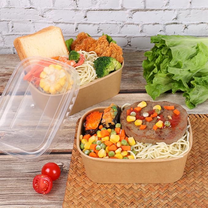 28 oz Disposable Kraft paper bowls with lids Food container 50 Pack