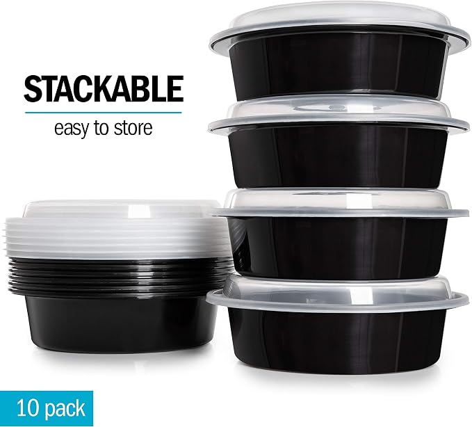 Igluu Meal Prep Containers Reusable (10 Pack) – Round Food Containers with Lids – Stackable, Microwave, Freezer & Dishwasher Safe – 28oz – 1 Compartment – BPA-Free | Round Food Containers with Lids – Stackable, Microwave, Freezer & Dishwasher Safe – BP...