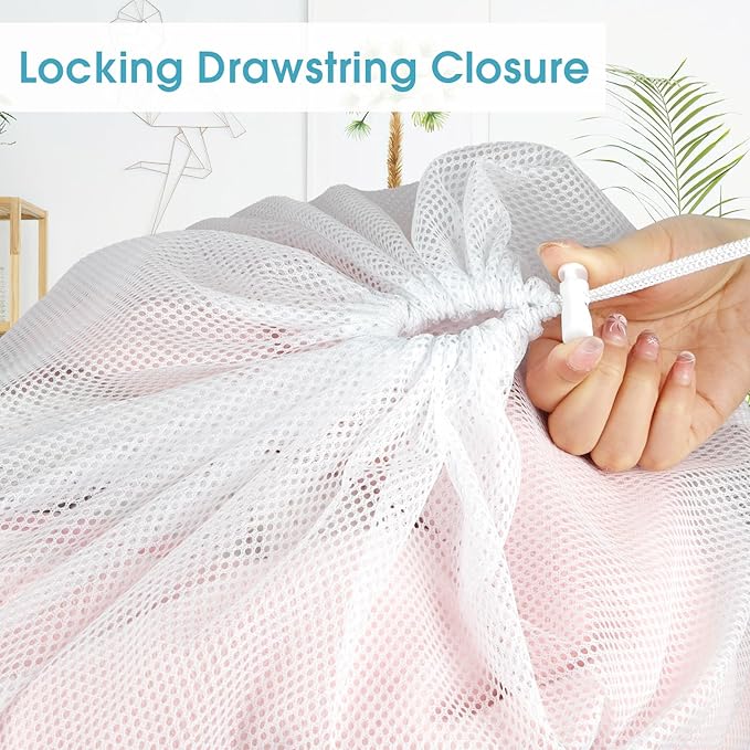 2 Pack Mesh Laundry Bags 23x34 Inch Drawstring Locking for Travel Home | Mesh bags with locking drawstring, Tear-resistant for blankets & towels, Lightweight foldable for travel/dorm