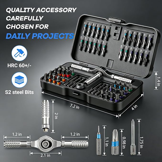 2026 New 66 in 1 Magnetic Ratchet Screwdriver Set, DIY Screwdriver Set with Detachable Handle, Portable Compact Repair Tool Kit for Furniture Laptop Electronicsv Bicycle